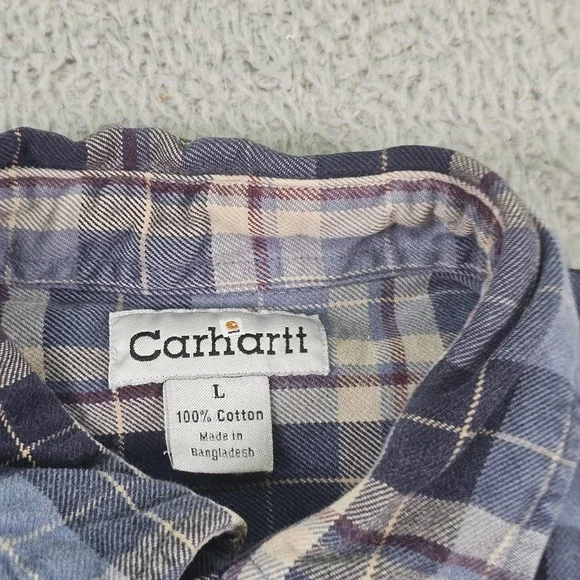 Carhartt Shirt Mens Large Blue Plaid Flannel Long Sleeve Button Up S175 NVY - Picture 6 of 11